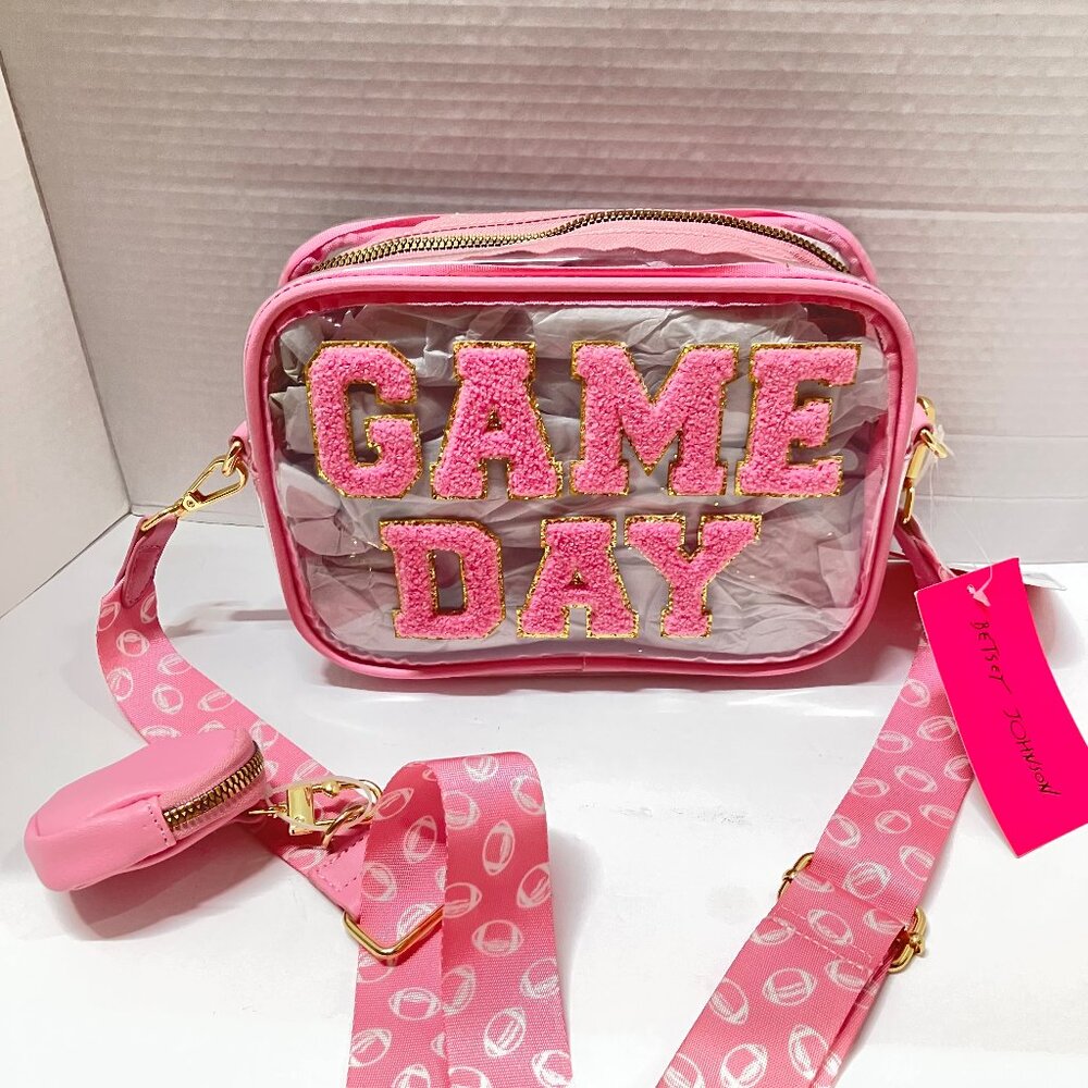 Betsey Johnson XOCHEER Kitsch Football Clear Stadium Bag Web Strap & Coinpurse - Picture 1 of 4